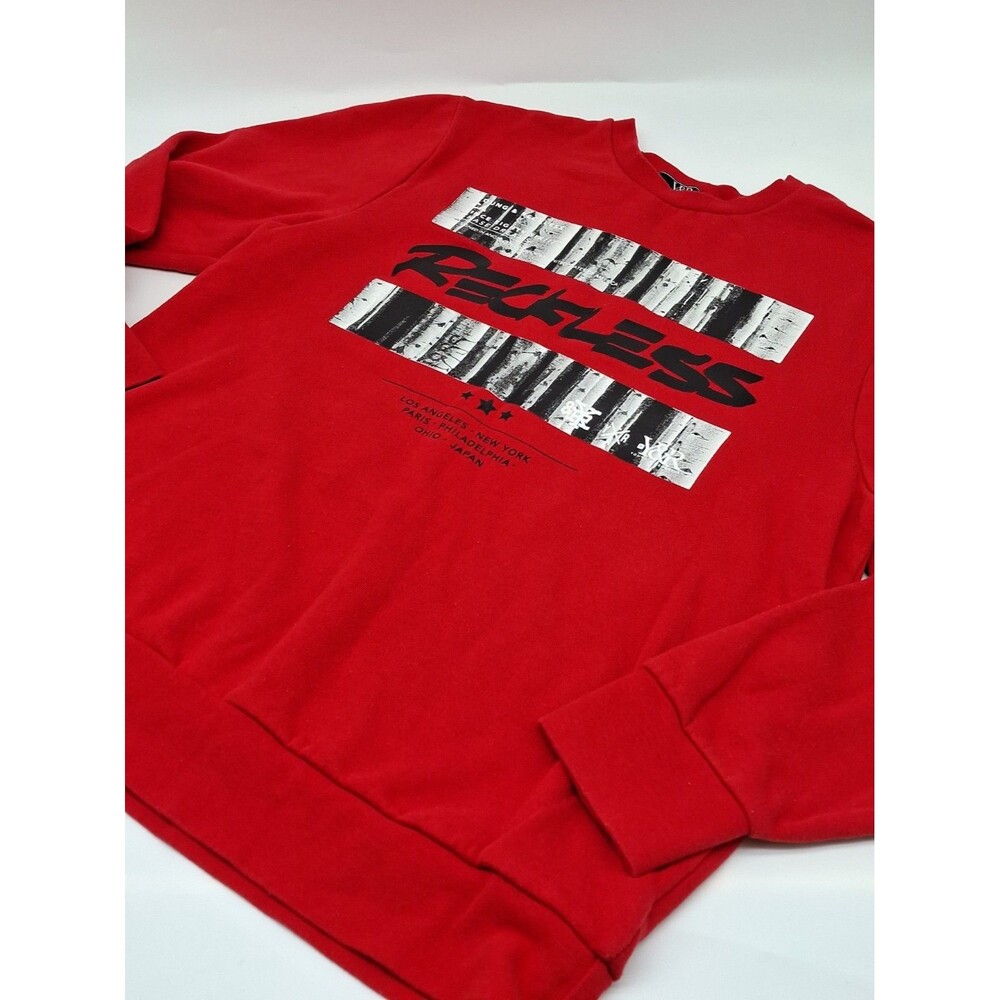Young & Reckless Graphic Pullover Streetwear Sweatshirt Red Black L